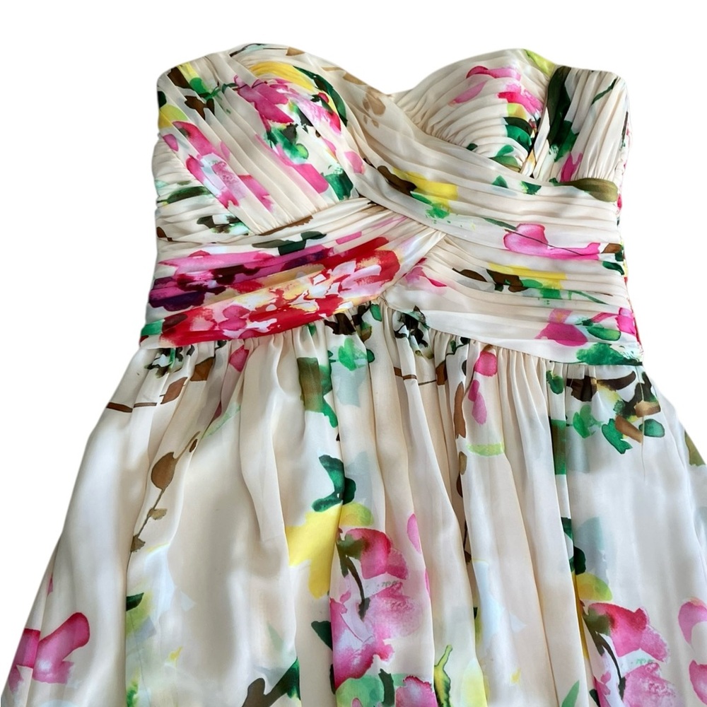 JS COLLECTION Blush Watercolor Floral Chiffon Sweetheart Formal Gown 12 MRSP$225 - Picture 4 of 11